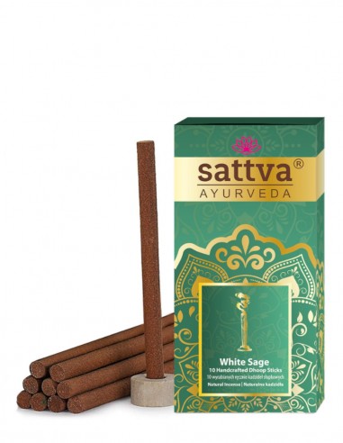Betisoare parfumate Dhoop Salvie Alba cu suport, 10buc – Sattva Ayurveda