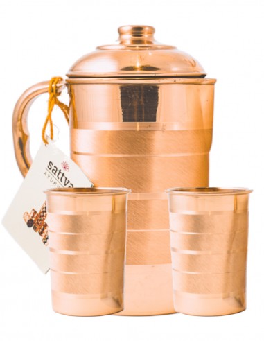 Set din cupru Stripe, carafa si 2 pahare – Sattva Ayurveda