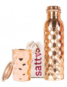 Sticla din cupru 950ml si pahar din cupru Diamond – Sattva Ayurveda