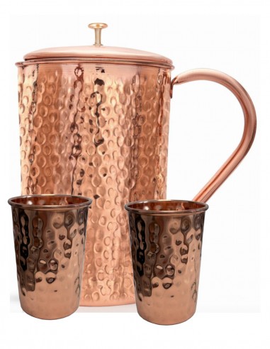 Set cana din cupru 1950 ml si 2 pahare cu capac Hammer - Sattva Ayurveda