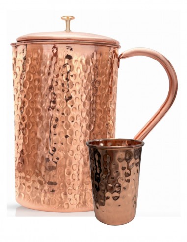 Set din cupru cana 1950 ml si 1 pahar cu capac Hammer - Sattva Ayurveda