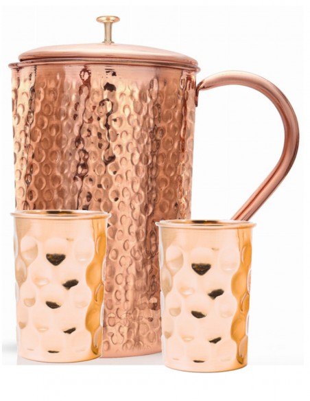 Carafa Hammer 1950ml si 2 pahare din cupru Diamond – Sattva Ayurveda