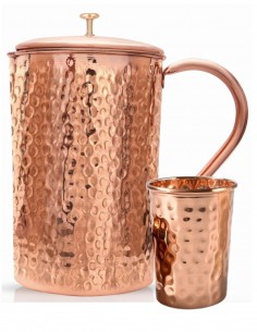 Set din cupru cana 1950 ml si 1 pahar cu capac Hammer - Sattva Ayurveda